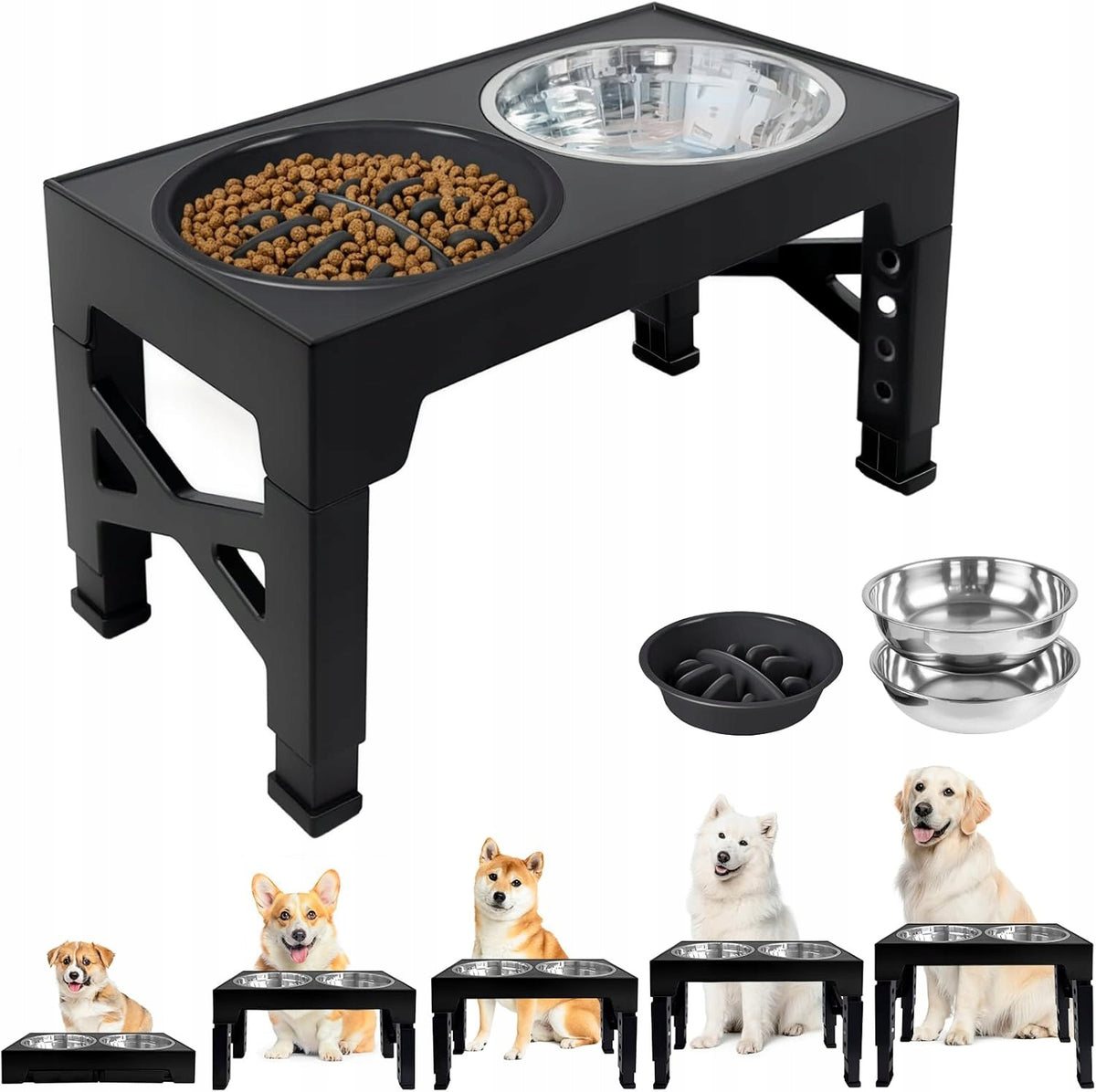 Adjustable Dog Bowl Stand: 2x Stainless Steel and Slowing