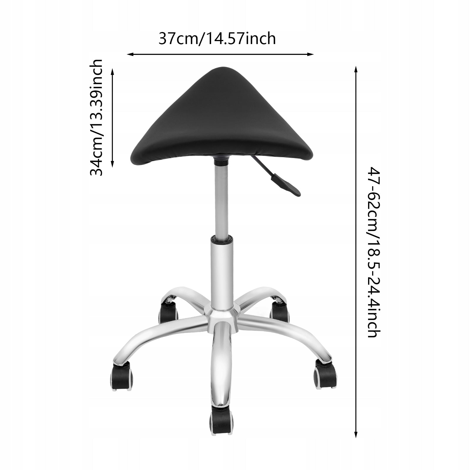 Adjustable Rolling Salon Stool, Black Rotating Saddle Stool with 5-Wheels Packaging status original
