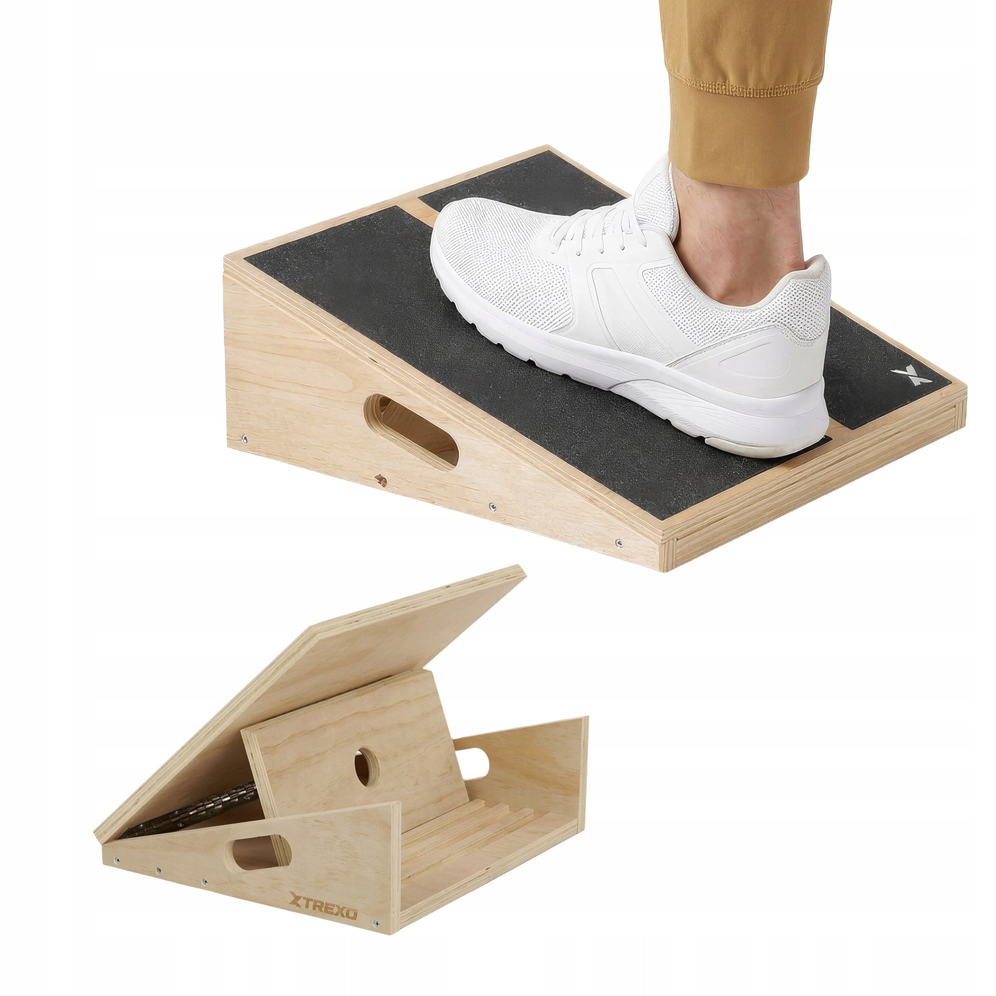 Adjustable calf stretch platform XTREXO exercise wedge WOODEN