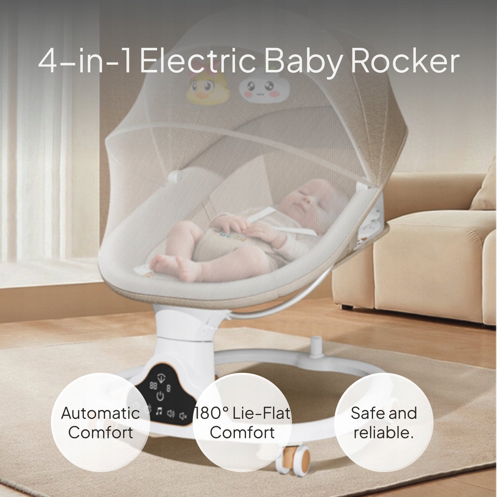 Adjustable recline electric baby rocker FS Szary 7szt Brand no brand
