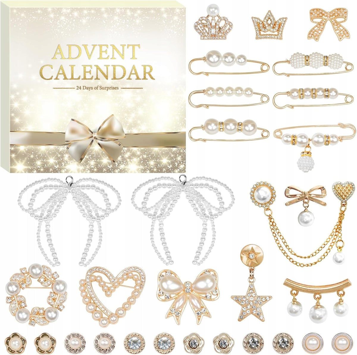Advent Calendar 2025 Jewelry Brooches Pearls Crystals 24 Days