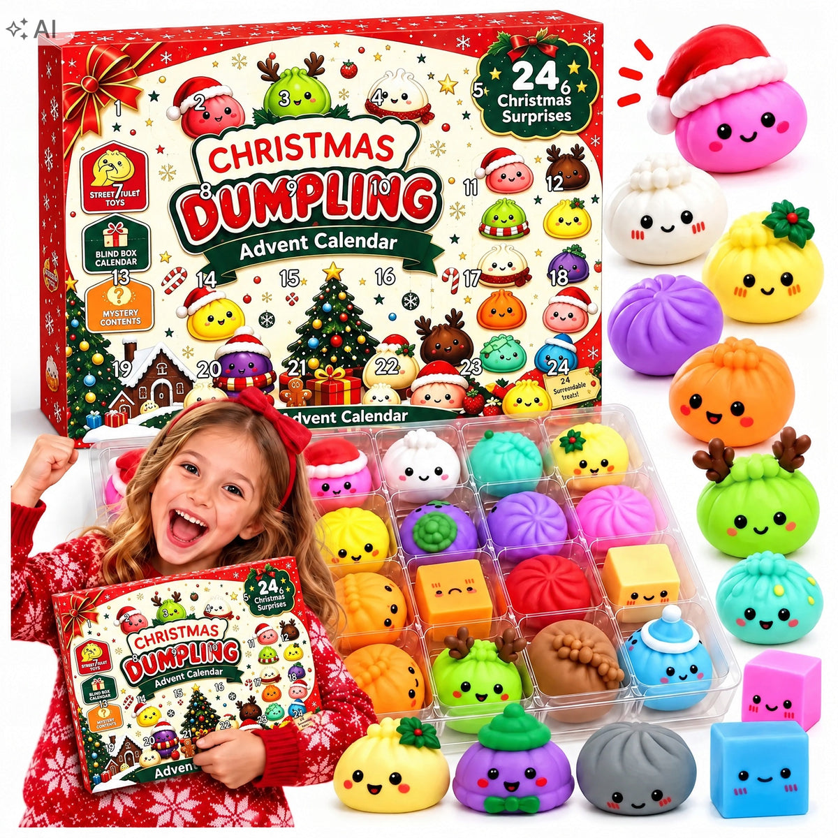 Advent Calendar 2026 with Squishy Dumplings Santa Claus Gift