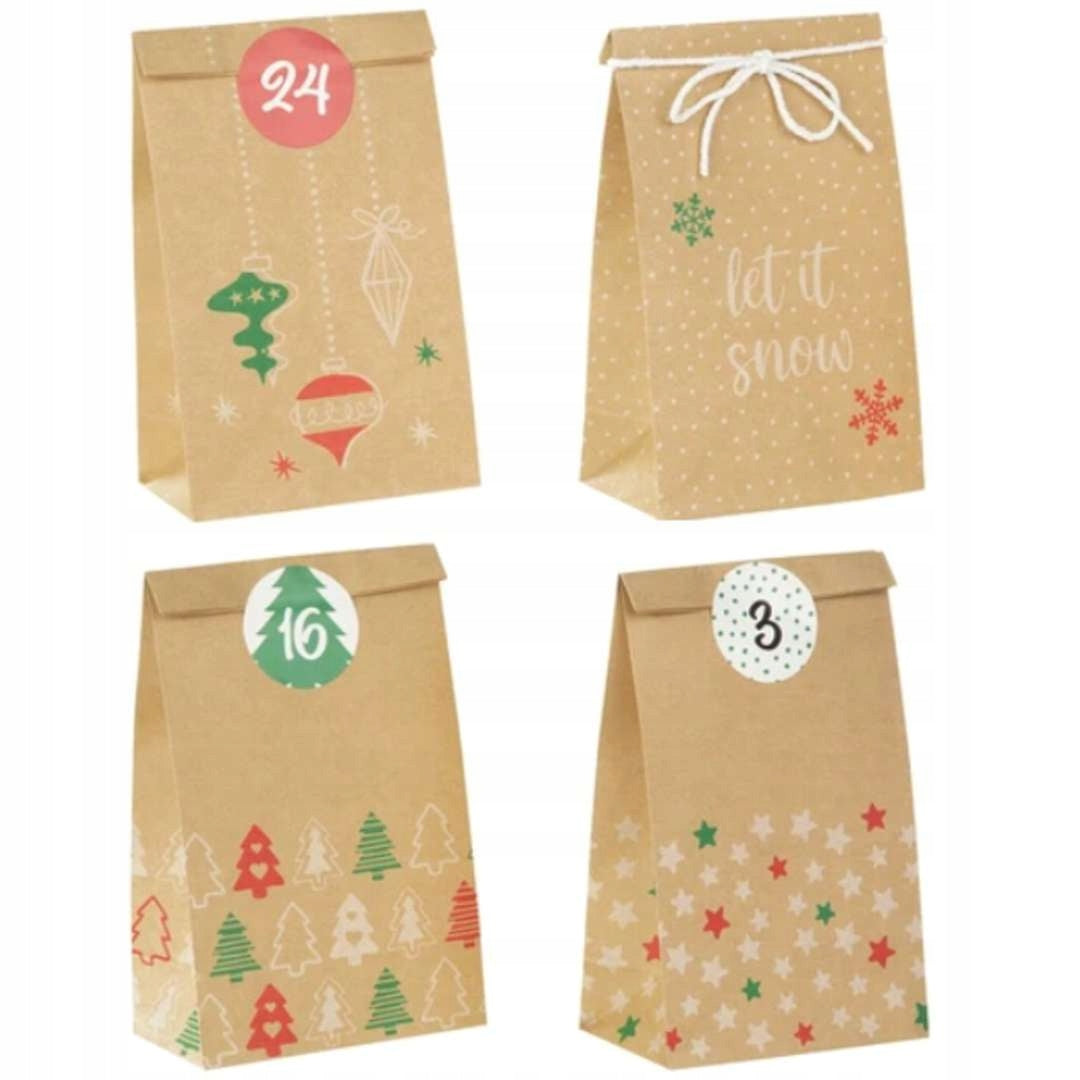Advent Calendar DIY Paper Bags for Kraft Holiday Gifts 24pcs