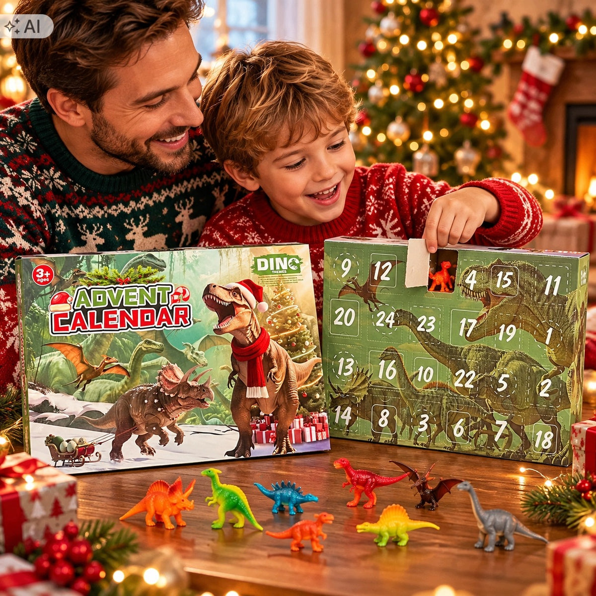 Advent Calendar Dinosaurs 24 Figurines Gift for Children Christmas Packaging status original