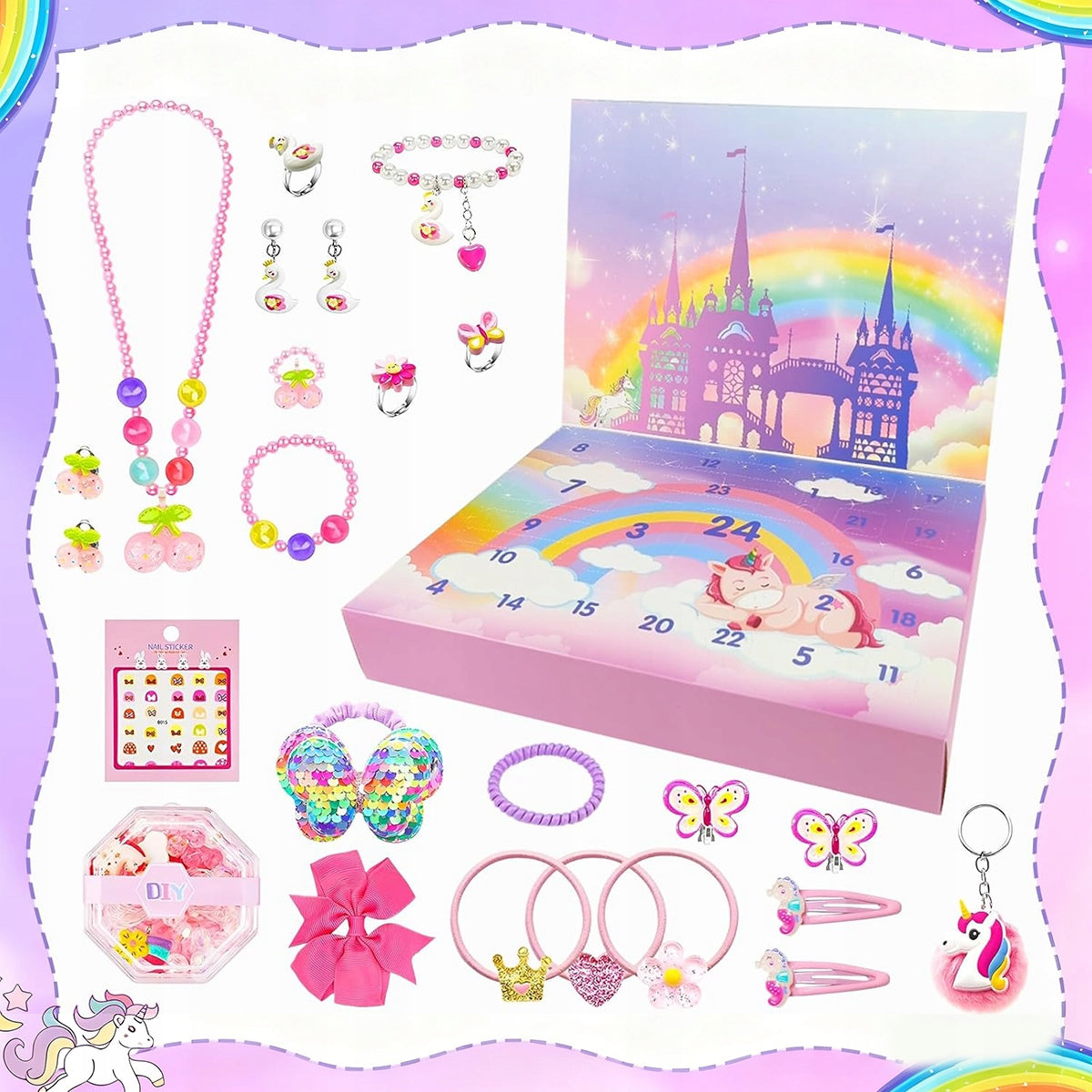 Advent Calendar Jewelry Paper Clips for Girls Princess Unicorn Brand no brand