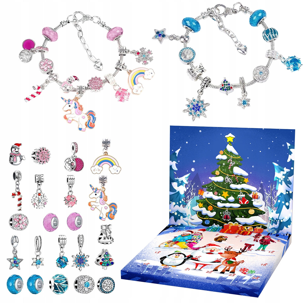 Advent Calendar with Jewelry Bracelets and Beads Pendants Charms DIY Packaging status original