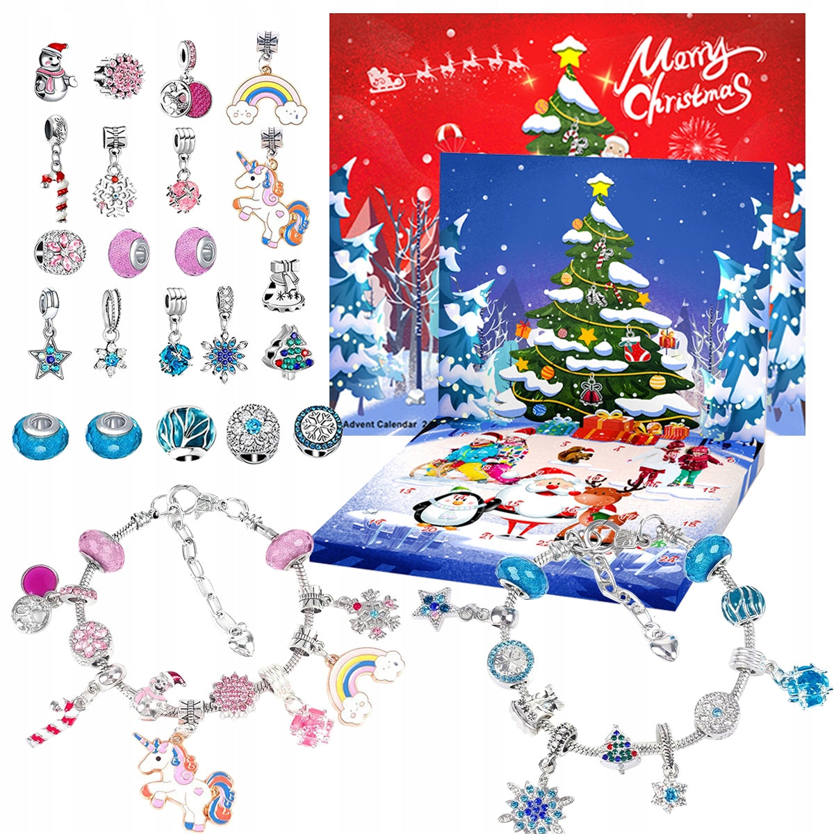 Advent Calendar with Jewelry Bracelets and Beads Pendants Charms DIY