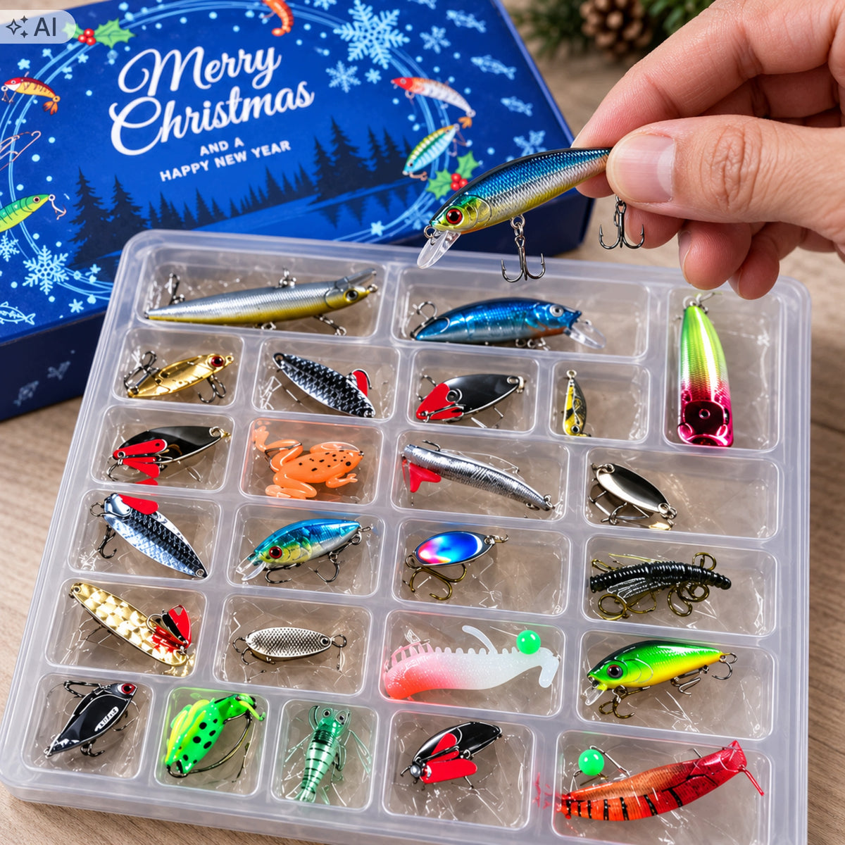 Advent Fishing Calendar 24 Lures Wobblers Spinners For Fisherman Packaging status original