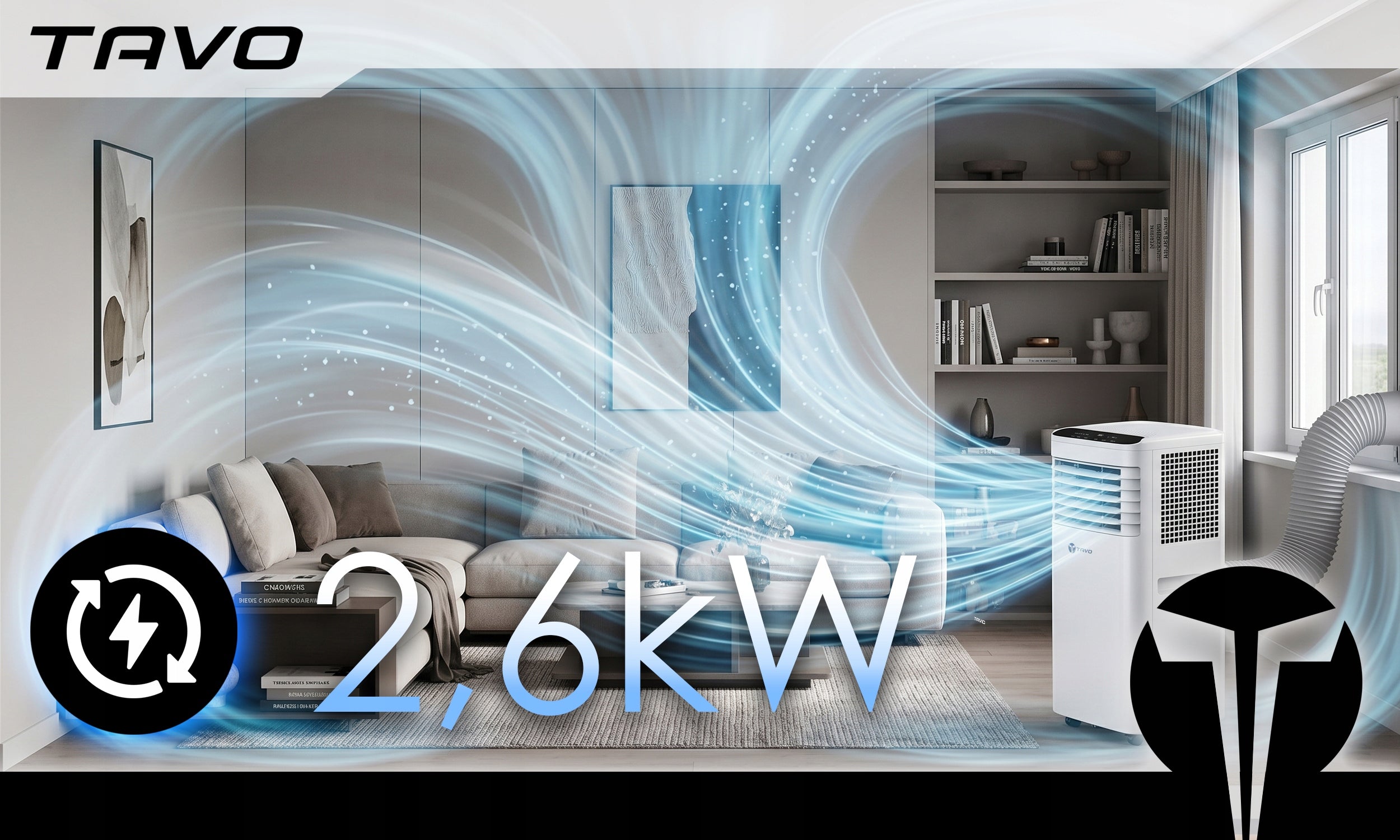 Air Conditioner Portable WiFi 2,6kW 60m2 Silent Dehumidifier 30L Tuya Gasket Cooling power 2600 W
