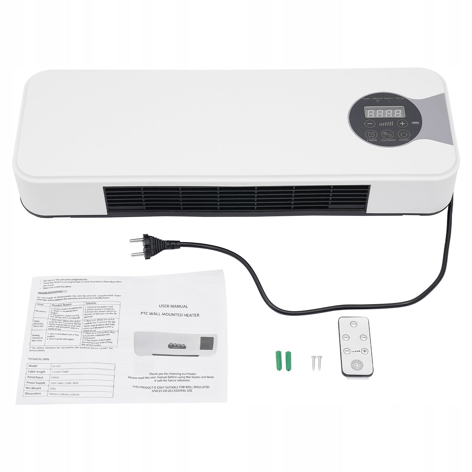 Air Conditioner Wall Air Heater and Cooler with Remote Control White