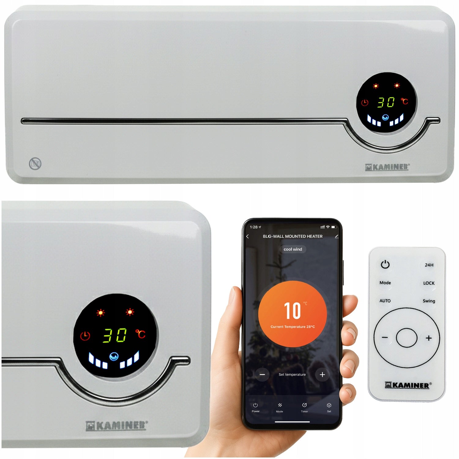 Air Curtain KAMINER Powerful Electric Heater Wall Mounted WiFi + Remote Control