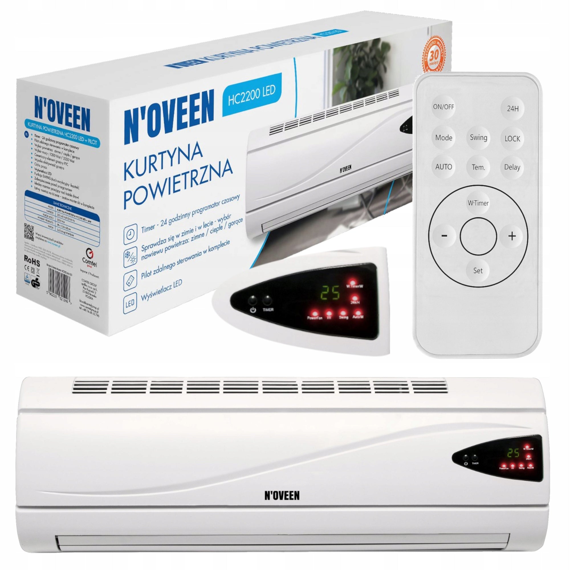 Air Heating Curtain Wall Heater N'oveen HC2200 LED 2000 W Packaging status original