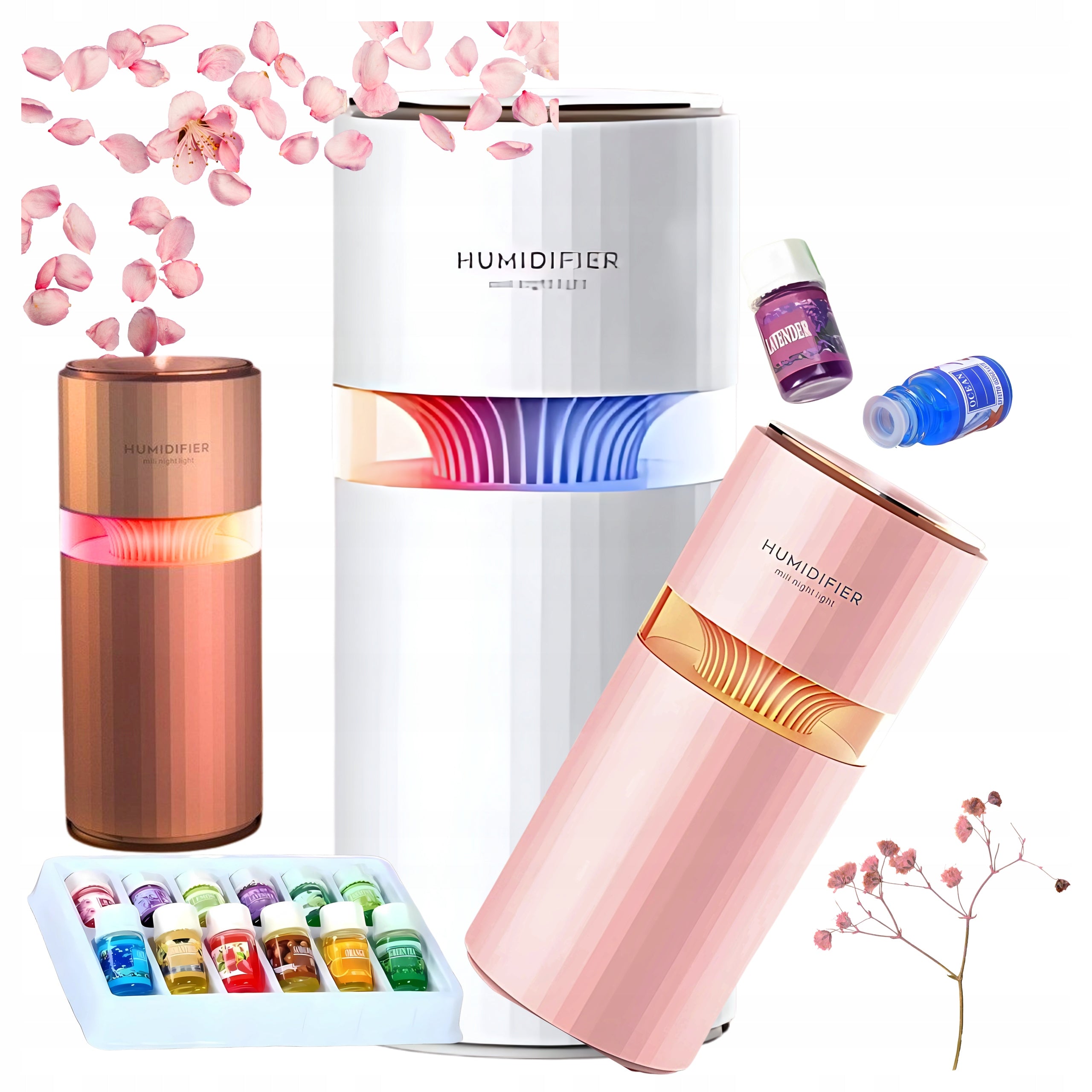 Air Humidifier 400ml M205 White + 12 Essential Oils USB Car