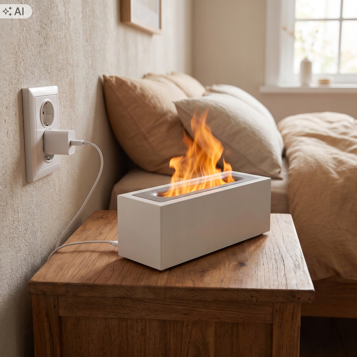 Air Humidifier Diffuser Fire Effect LED USB Timer White Packaging status original