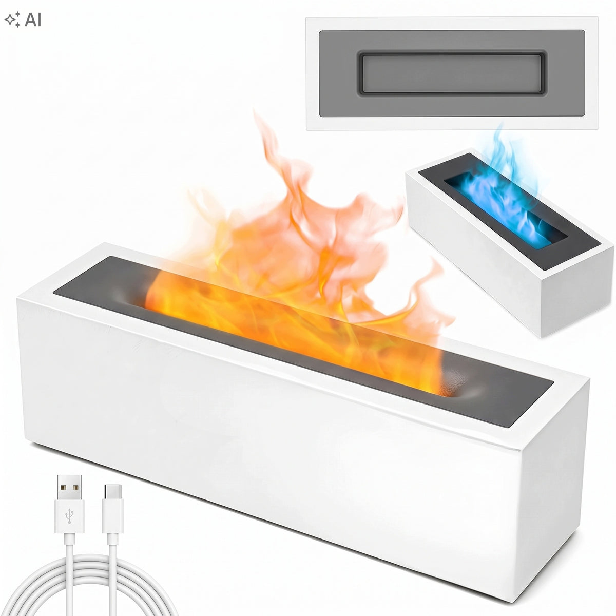 Air Humidifier Diffuser Fire Effect LED USB Timer White
