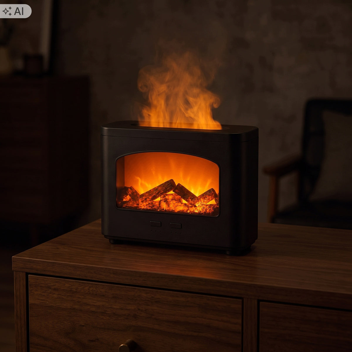 Air Humidifier Diffuser Fireplace Flame Effect LED Timer USB-C 240ml Manufacturer code Nawilżacz Powietrza Dyfuzor Kominek Efekt Pło