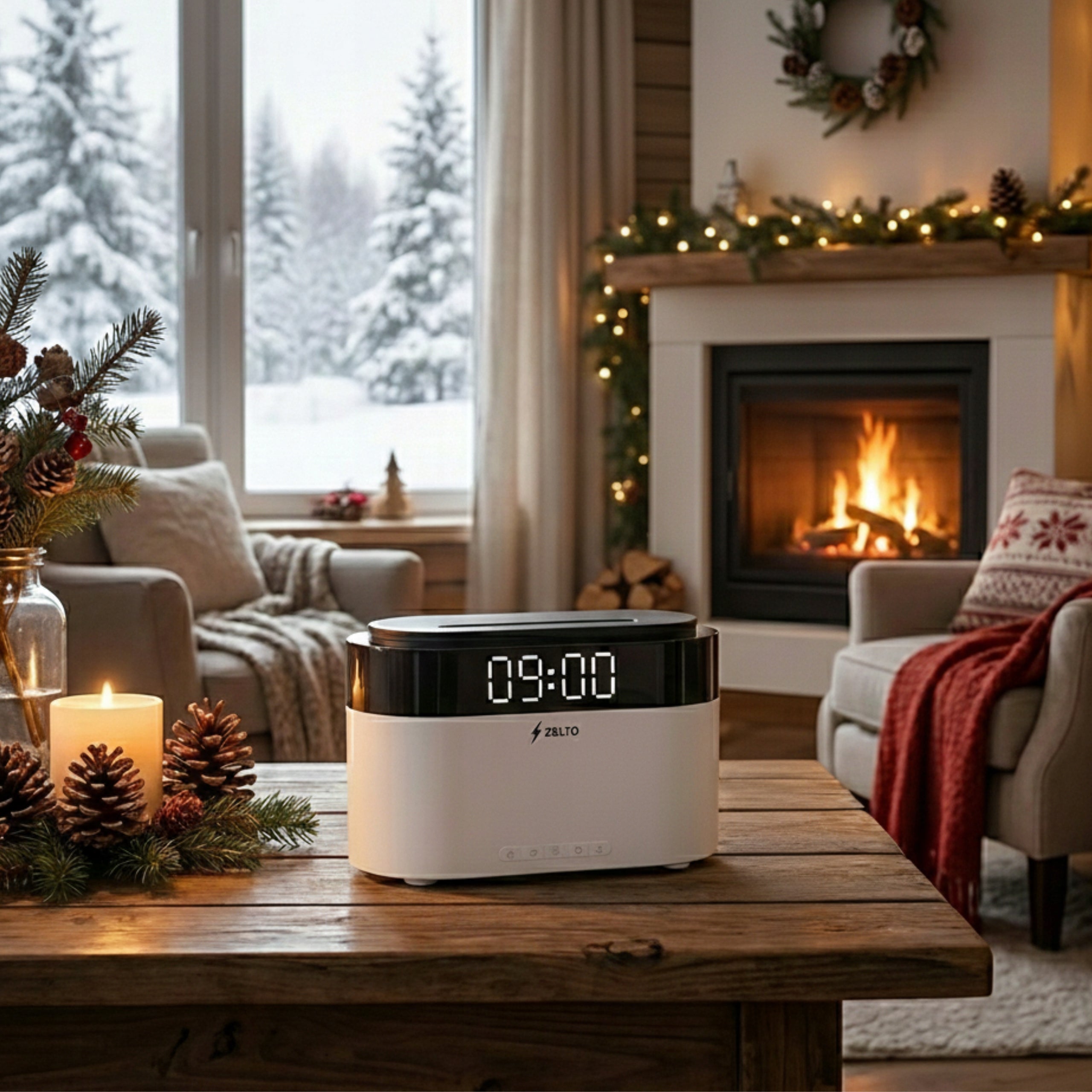 Air Humidifier Fireplace 2.0 Diffuser Timer LCD Clock For Gift + Remote Control Manufacturer code Dyfuzor Nawilżacz ZELTO pilot olejek