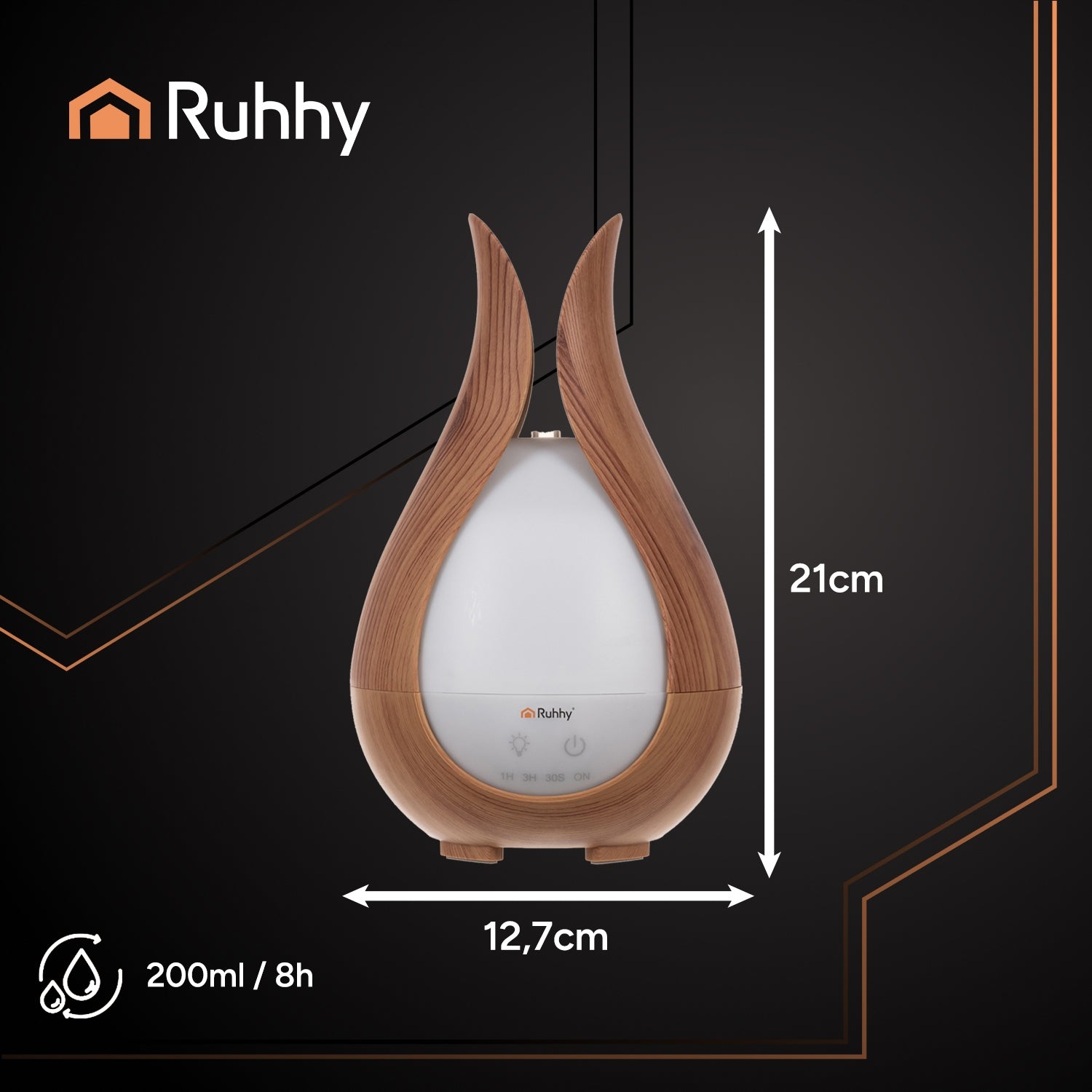 Air Humidifier Ultrasonic Fragrance Diffuser Aromatherapy LED Remote Control Manufacturer code Dyfuzor zapachowy - nawilżacz 200ml Ruhhy