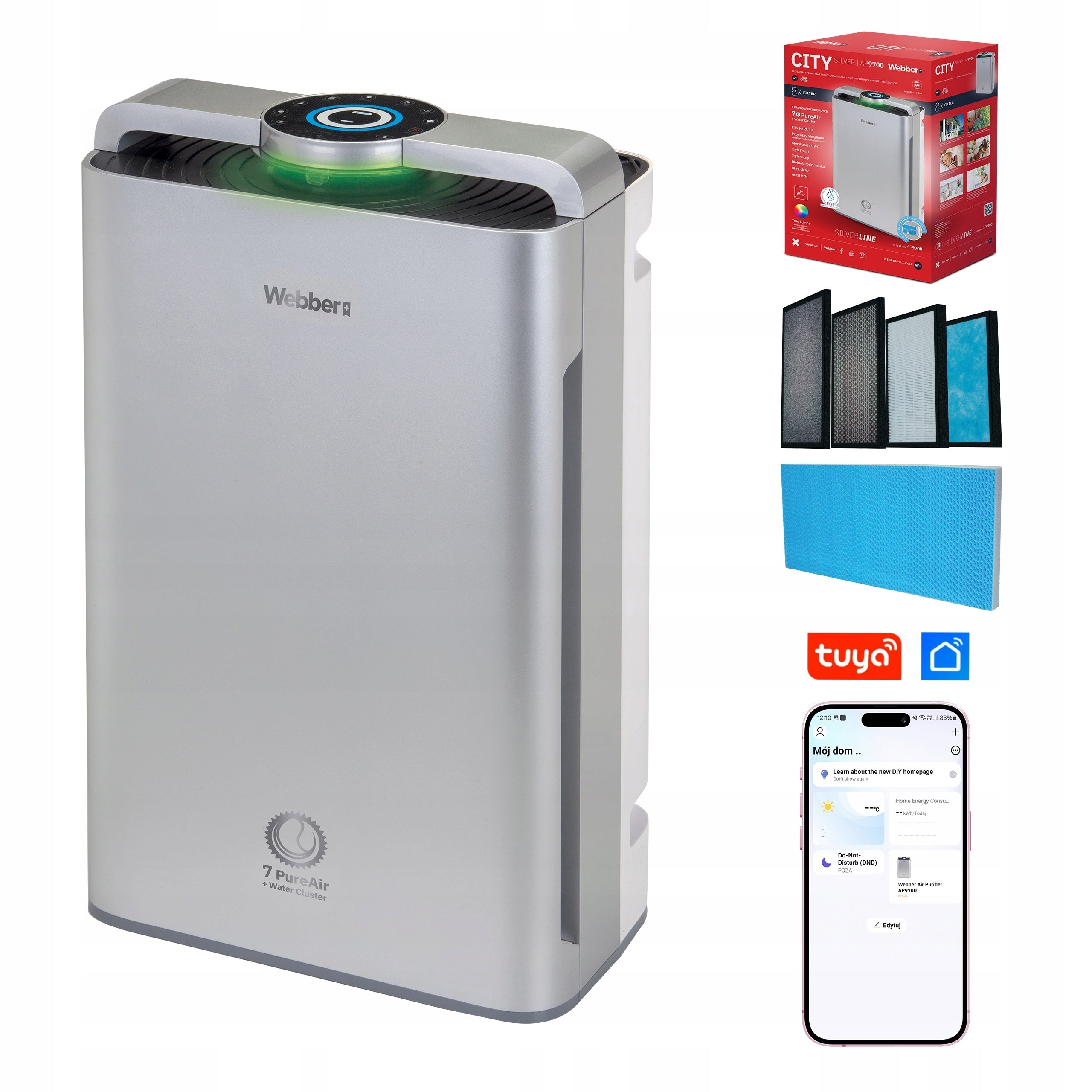 Air Purifier Webber AP9700 WIFI HEPA13 UV Ionizer Humidifier