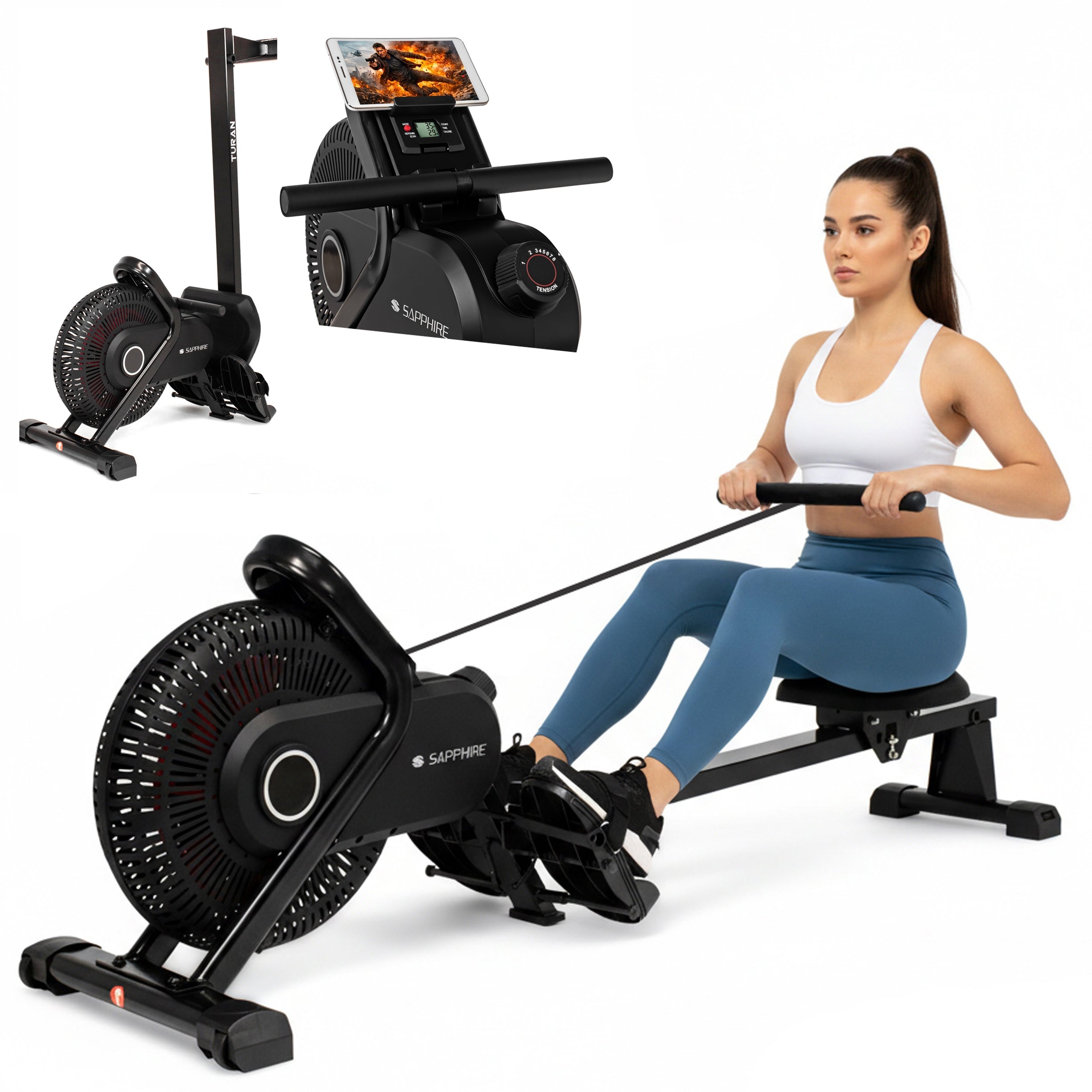 Air TRAINING ROWING MACHINE magnetic ERGOMETER TURAN folding UP TO 150kg