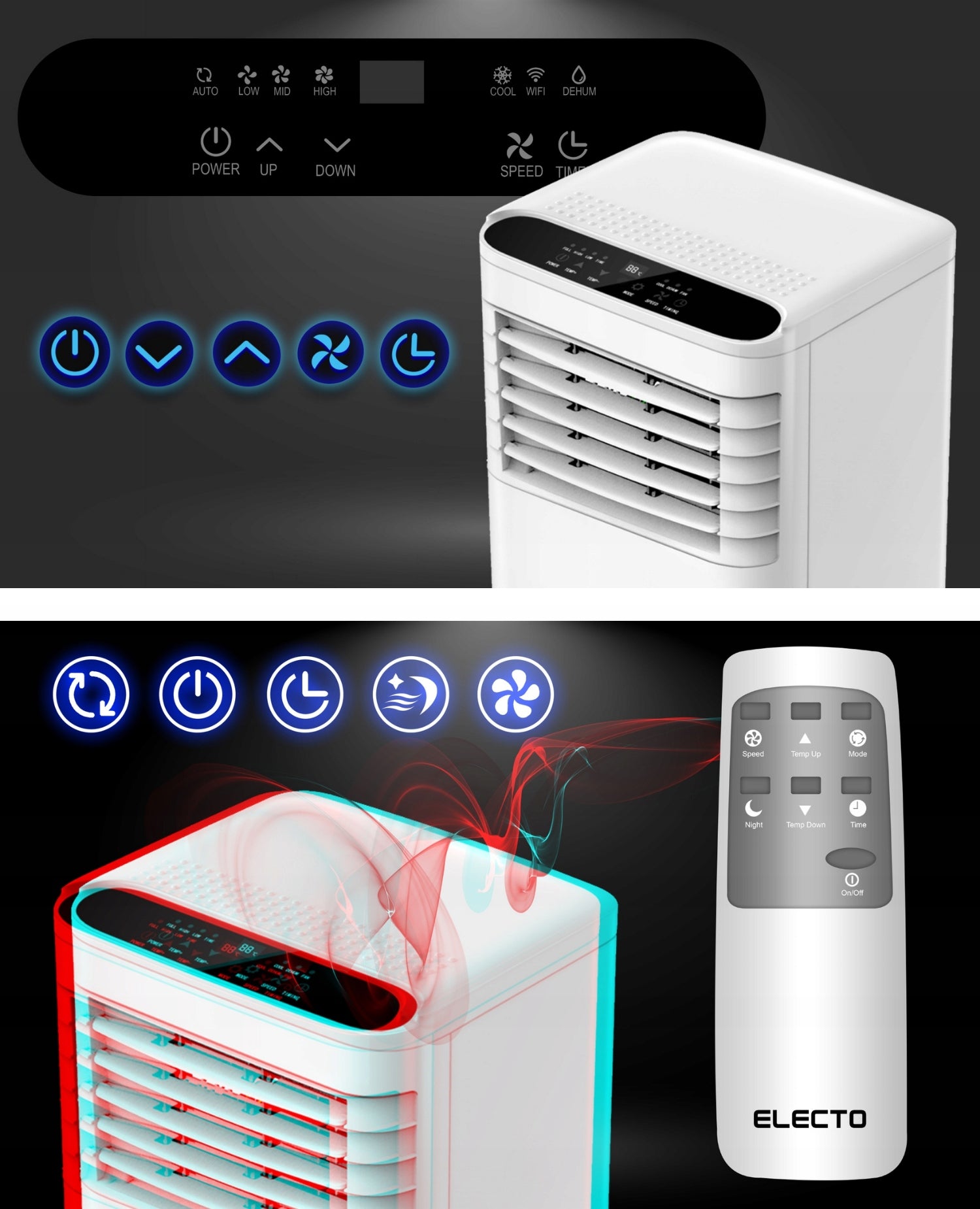 Air conditioner portable quiet 3in1 Electo 2,6kW WiFi dehumidifier 24l accessories Recommended maximum room size 30 m²