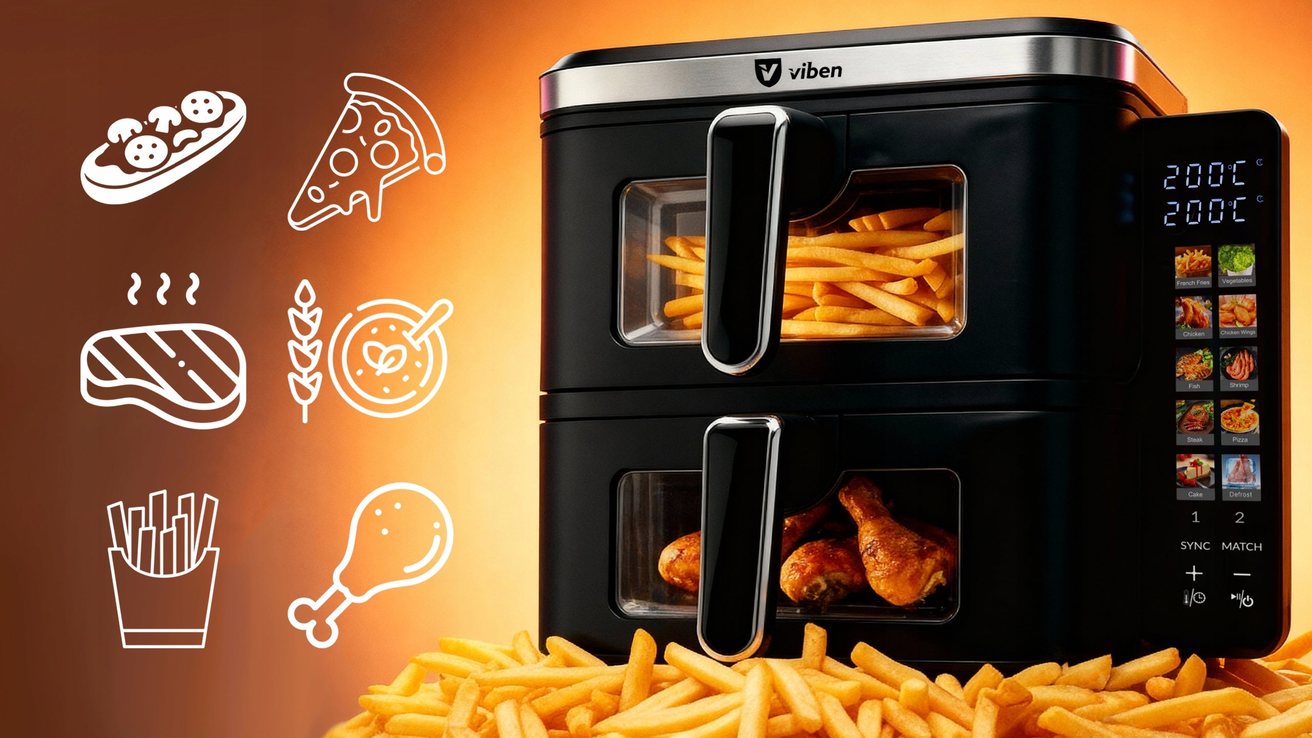 Air fryer airfryer non-fat two-chamber vertical air fryer 2800W 11L Dominant color black