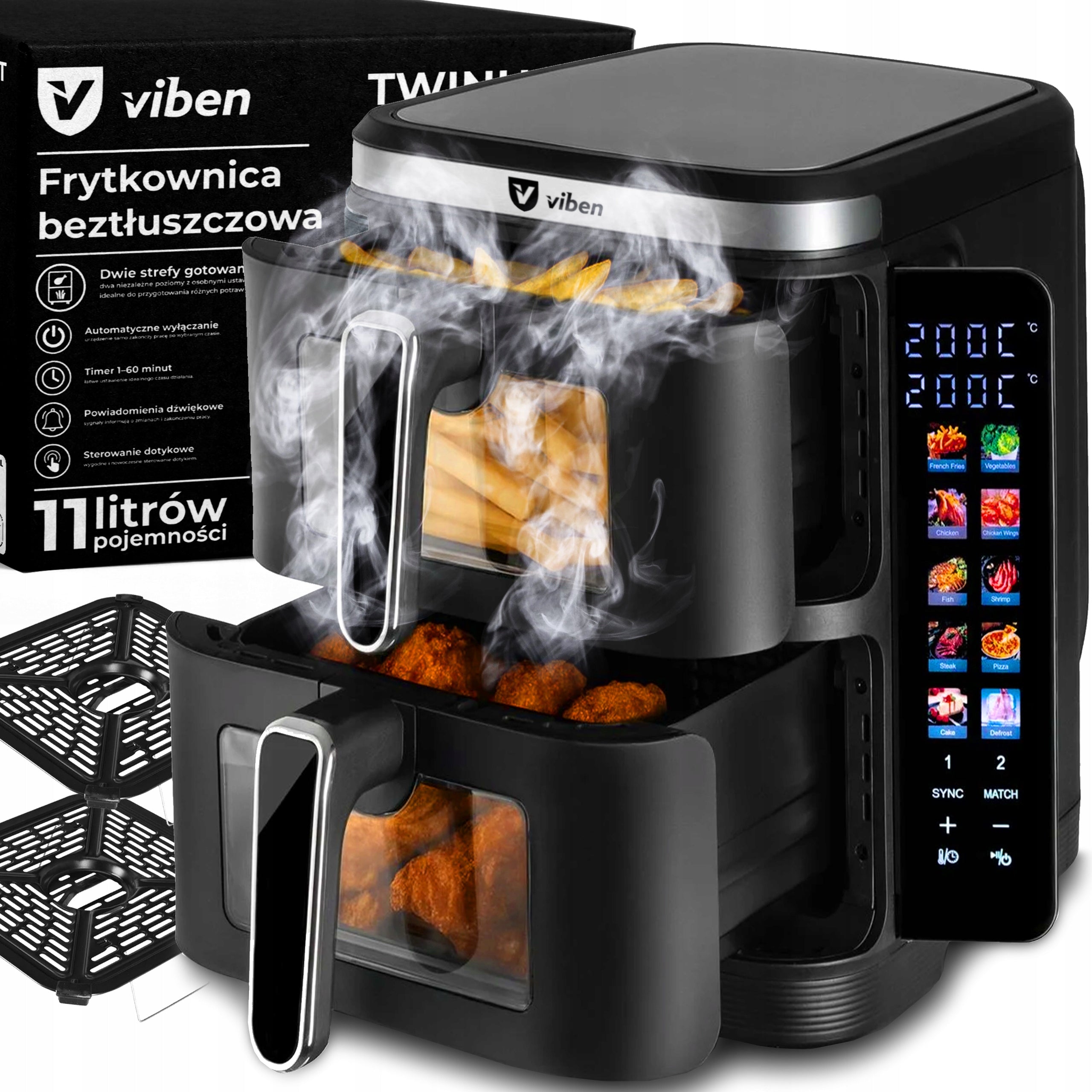 Air fryer airfryer non-fat two-chamber vertical air fryer 2800W 11L