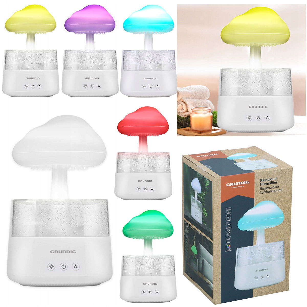 Air humidifier CLOUD Rain mode LED mist 7 colors Grundig