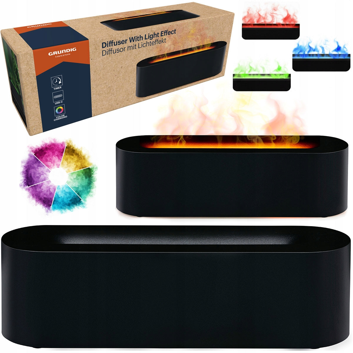 Air humidifier Diffuser flame fireplace effect LED COLORS GRUNDIG