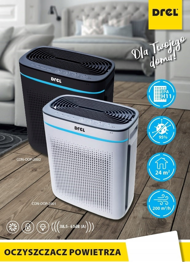 Air purifier 200m³/h filter for home office black DREL Batteries included no
