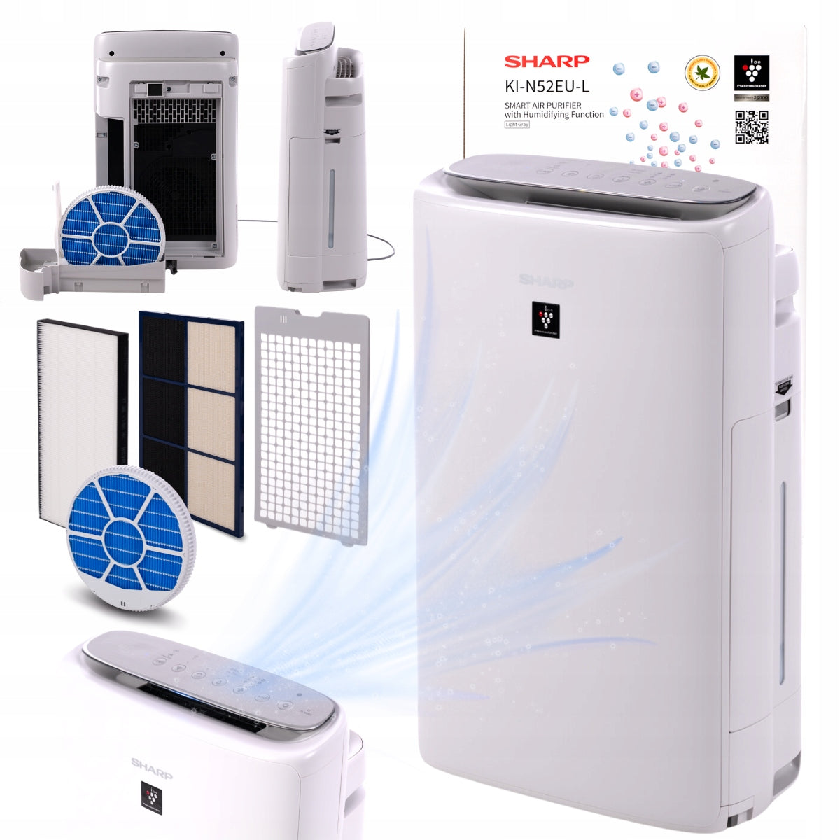 Air purifier with humidifier SHARP KI-N52EU-L, Wi-Fi ionizer 38m2