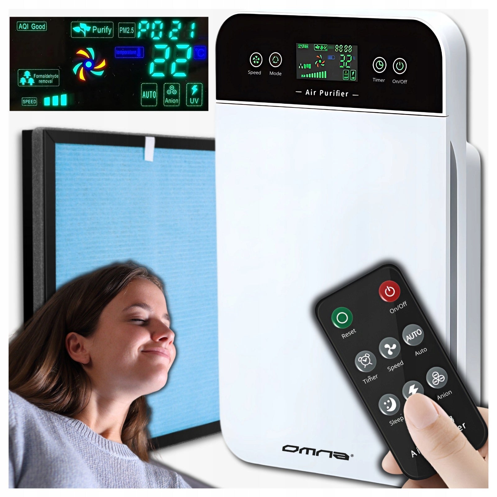 Air purifier with ionizer large for allergy sufferers hepa ions UV-C lamp