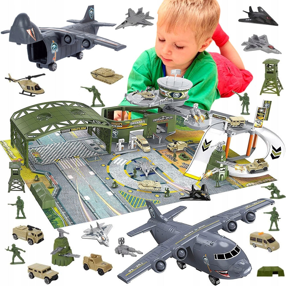 Airport MILITARY BASE Set Aircraft Army Tank Soldiers Mat CARS TRACK
