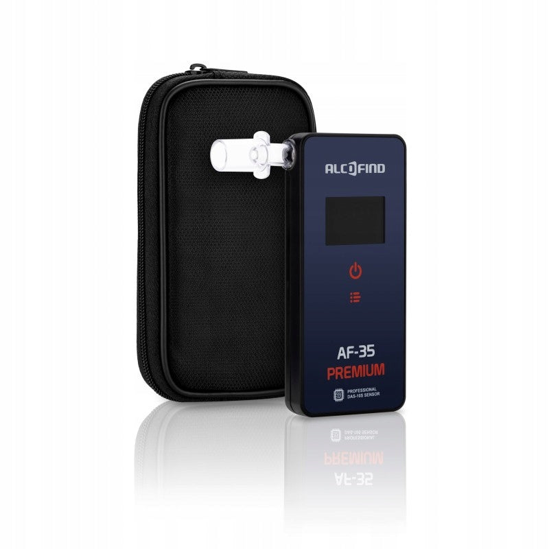 AlcoFind AF-35 PREMIUM 12-month calibration breathalyzer + cover + mouthpieces Packaging status original