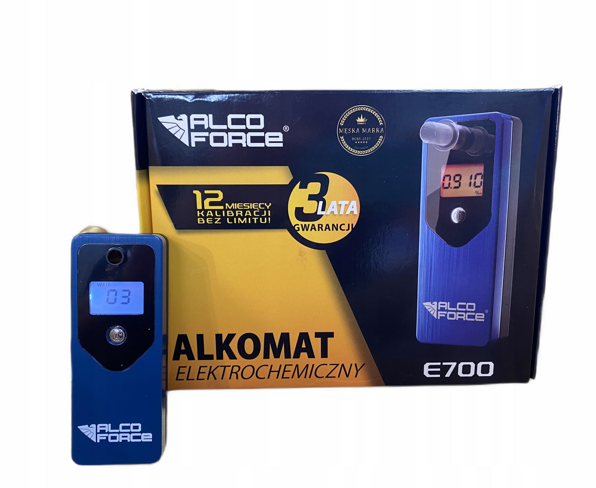 AlcoForce E700 breathalyzer with blue sensor + CASE + MOUTHPIECES Manufacturer code E700