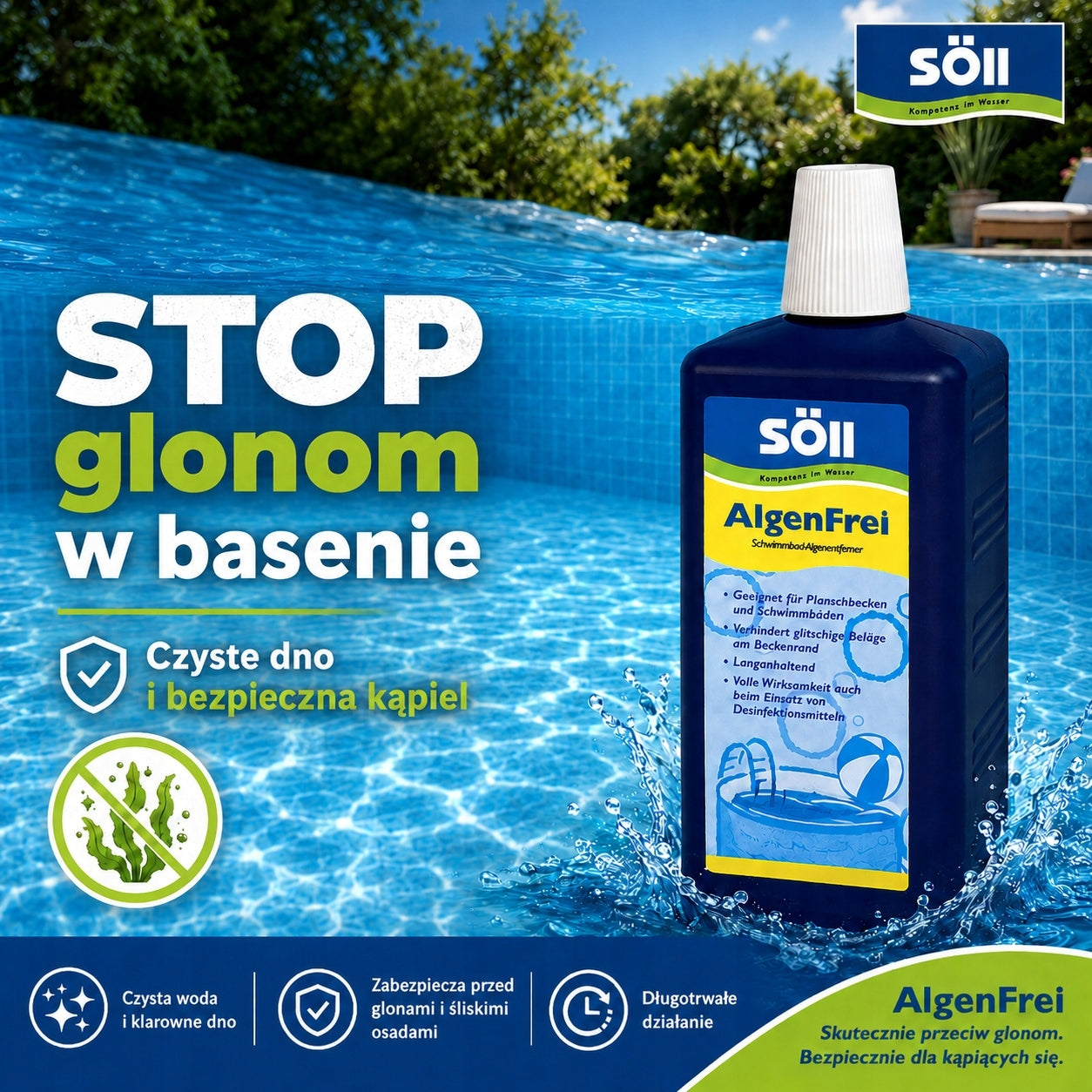 Algae agent for shower tray pool - SÖLL AlgenFrei 1L /10.000l water Packaging status original