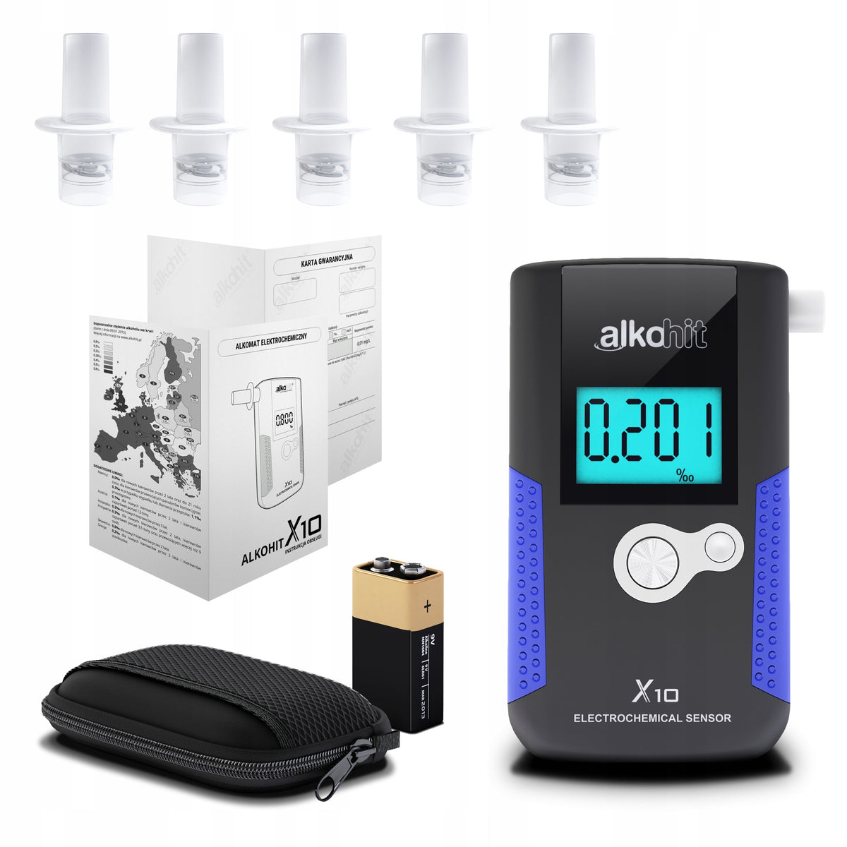 Alkohit X10 breathalyzer with Personal CERTIFICATE + FREEBIE disposable alcohol test Color black