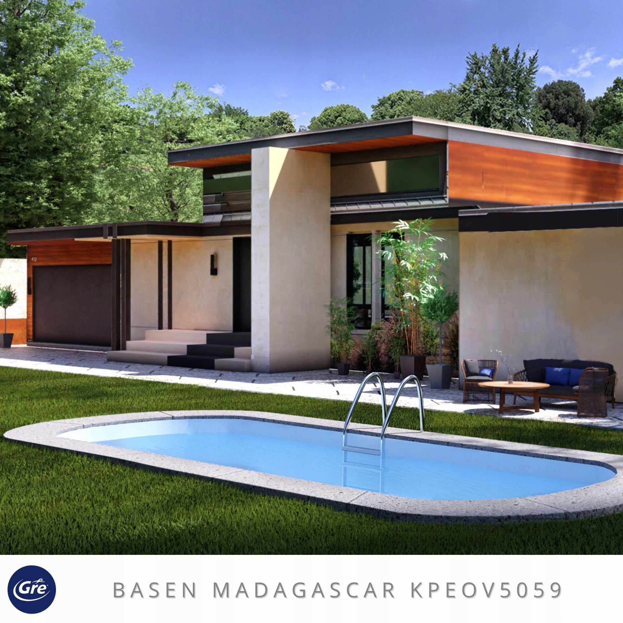 All-season underground pool for recess GRE Madagascar 500x300x150 KPEOV5 Height 120 cm