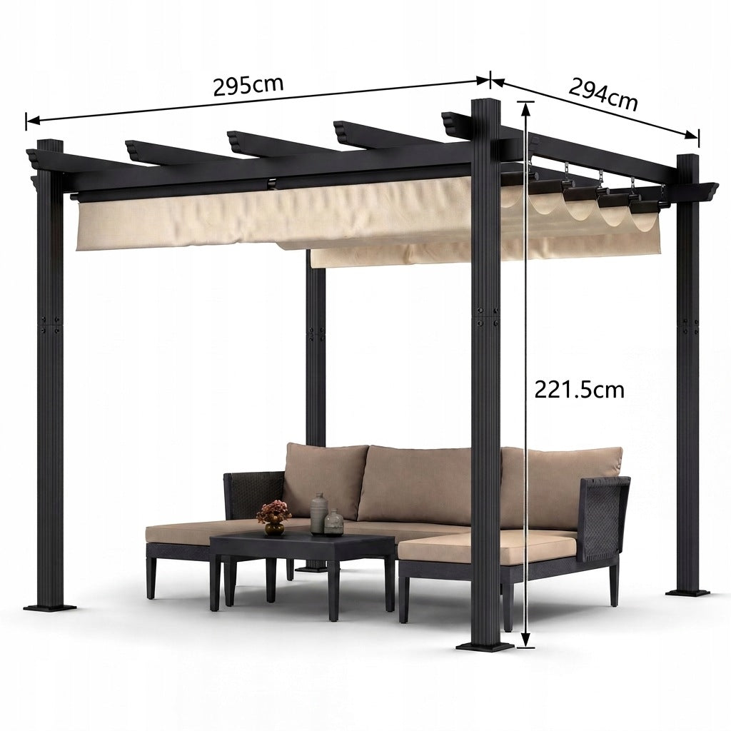 Altana pawilon ogrodowy 3x3m metalowy rozsuwany dach beżowy Devoko Packaging status original