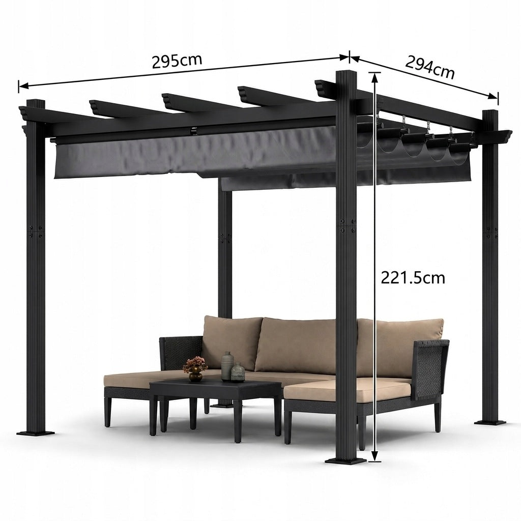 Altana pawilon ogrodowy 3x3m metalowy rozsuwany dach czarny Devoko Packaging status original