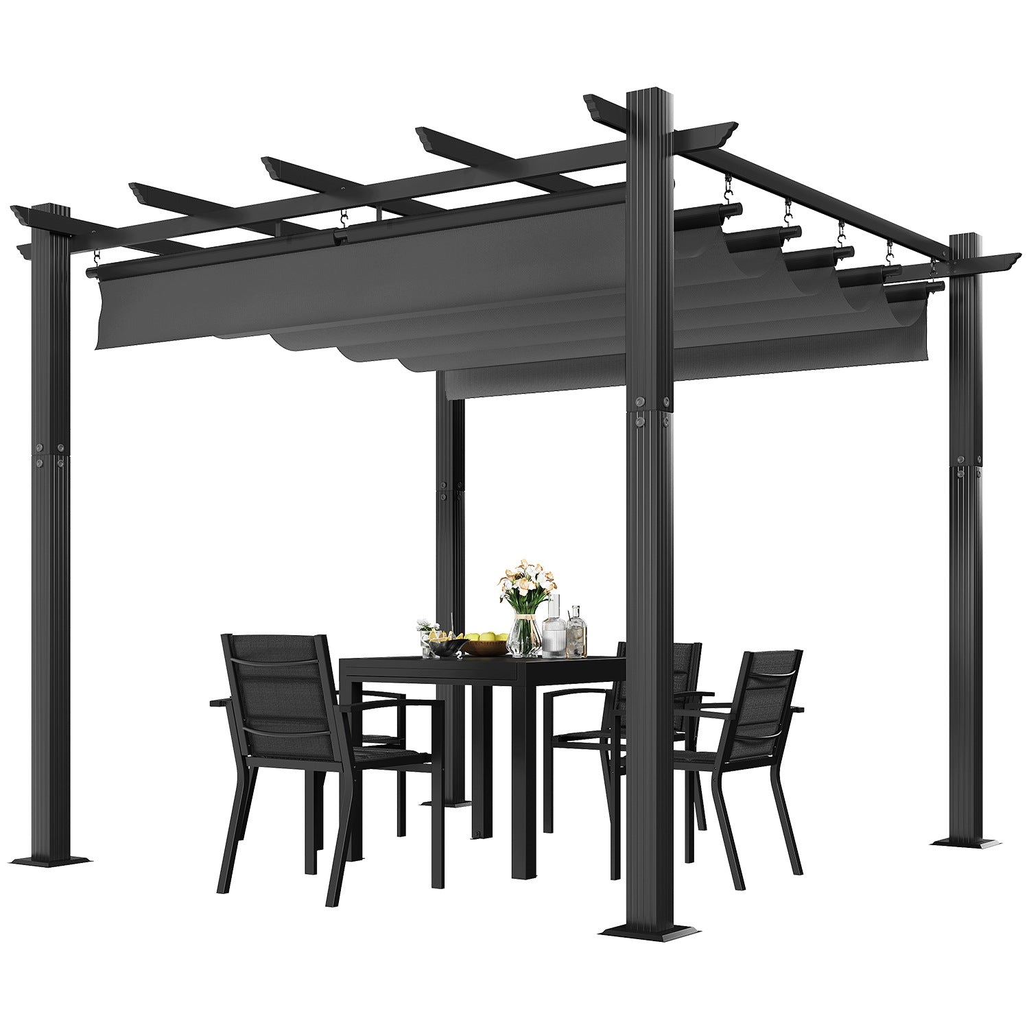 Altana pawilon ogrodowy 3x3m metalowy rozsuwany dach czarny Devoko