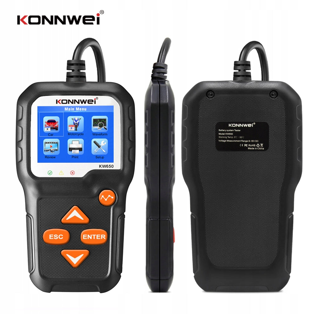 Alternator starter battery tester Konnwei KW650 - 6V 12V LCD Manufacturer code 338839064