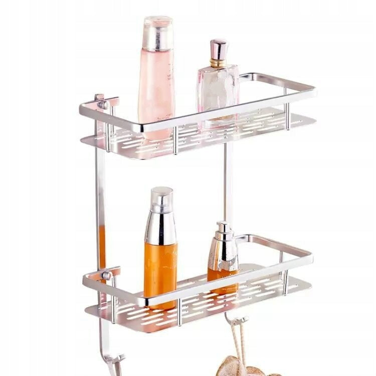 Aluminum Bathroom Wall Shelf 2 Level Hanging Shower Organizer