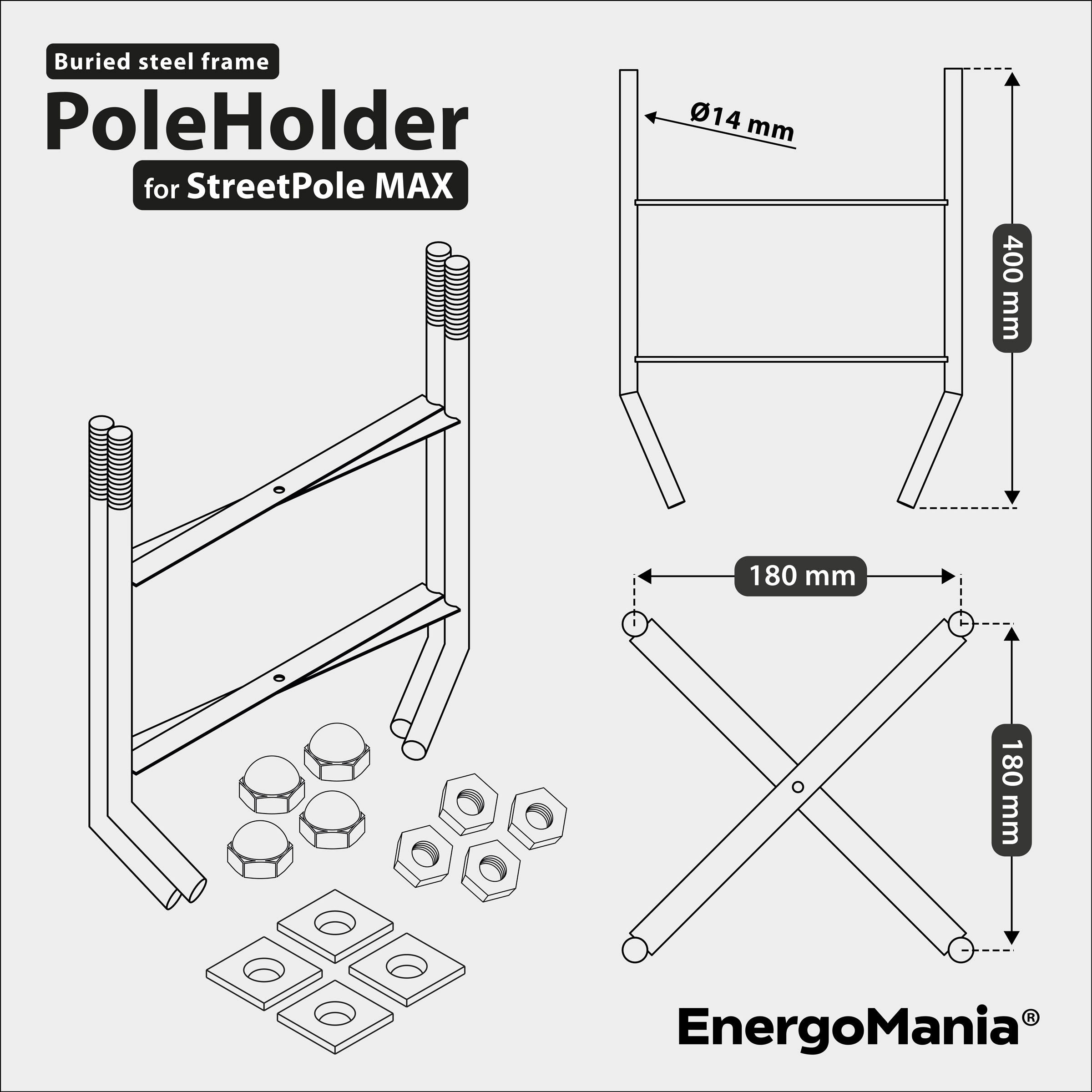 Anchor rebar foundation for pole StreetPole MAX 18x18cm H40cm B-50 Collection StreetPole