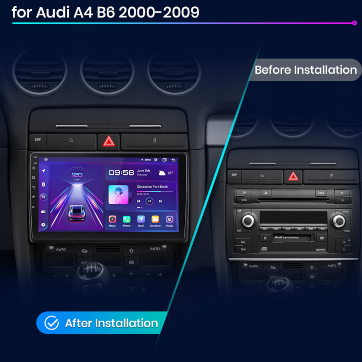 Android Radio for Audi A4 B6 B7 (2000-2009) Carplay Android Auto 4+64 GB Manufacturer code Android Audi A4 (2000-2009) Carplay 4+64 GB