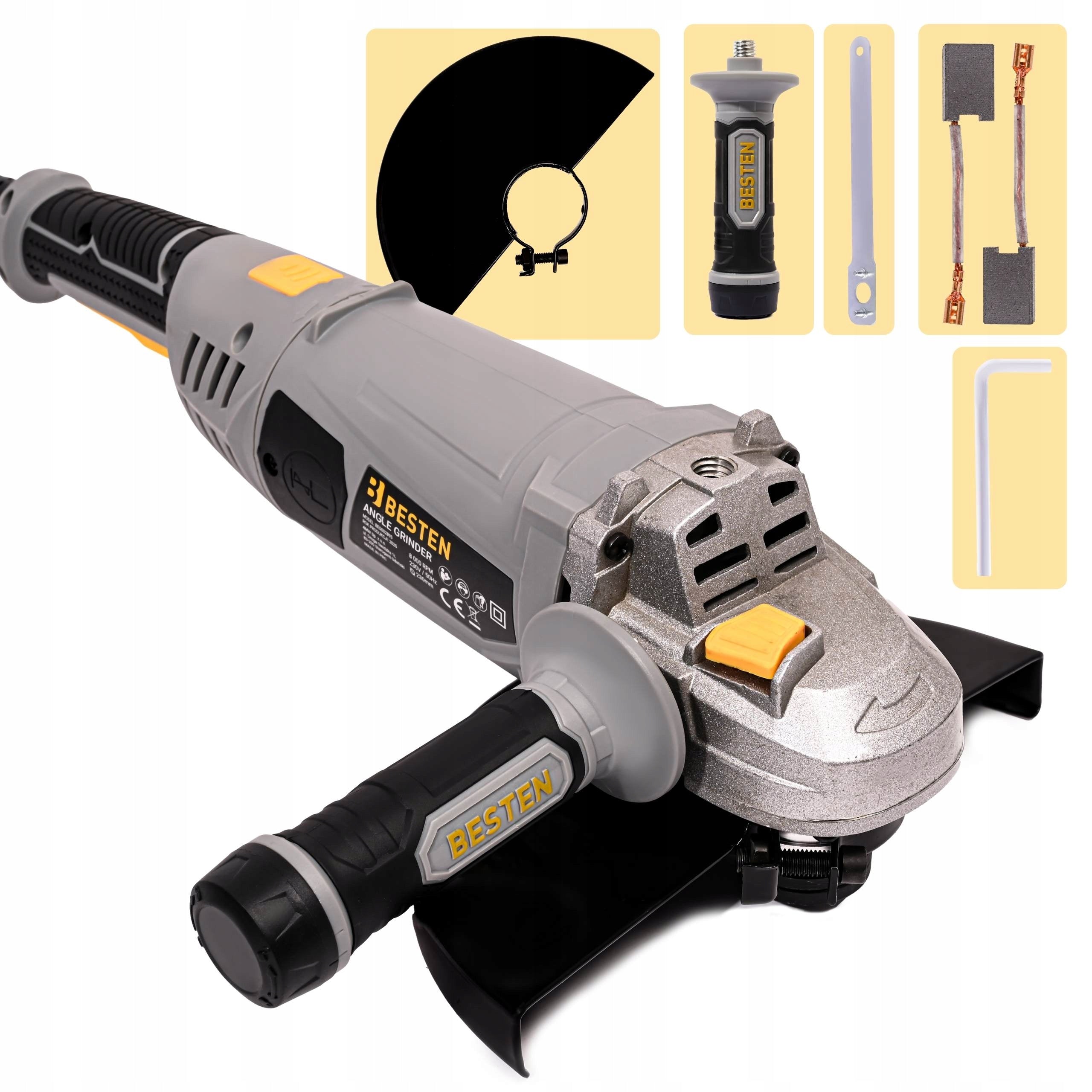 Angle Grinder 230mm DIAX Angle Grinder 2400W Free Start Strong Handle BESTEN Maximum power 2400 W