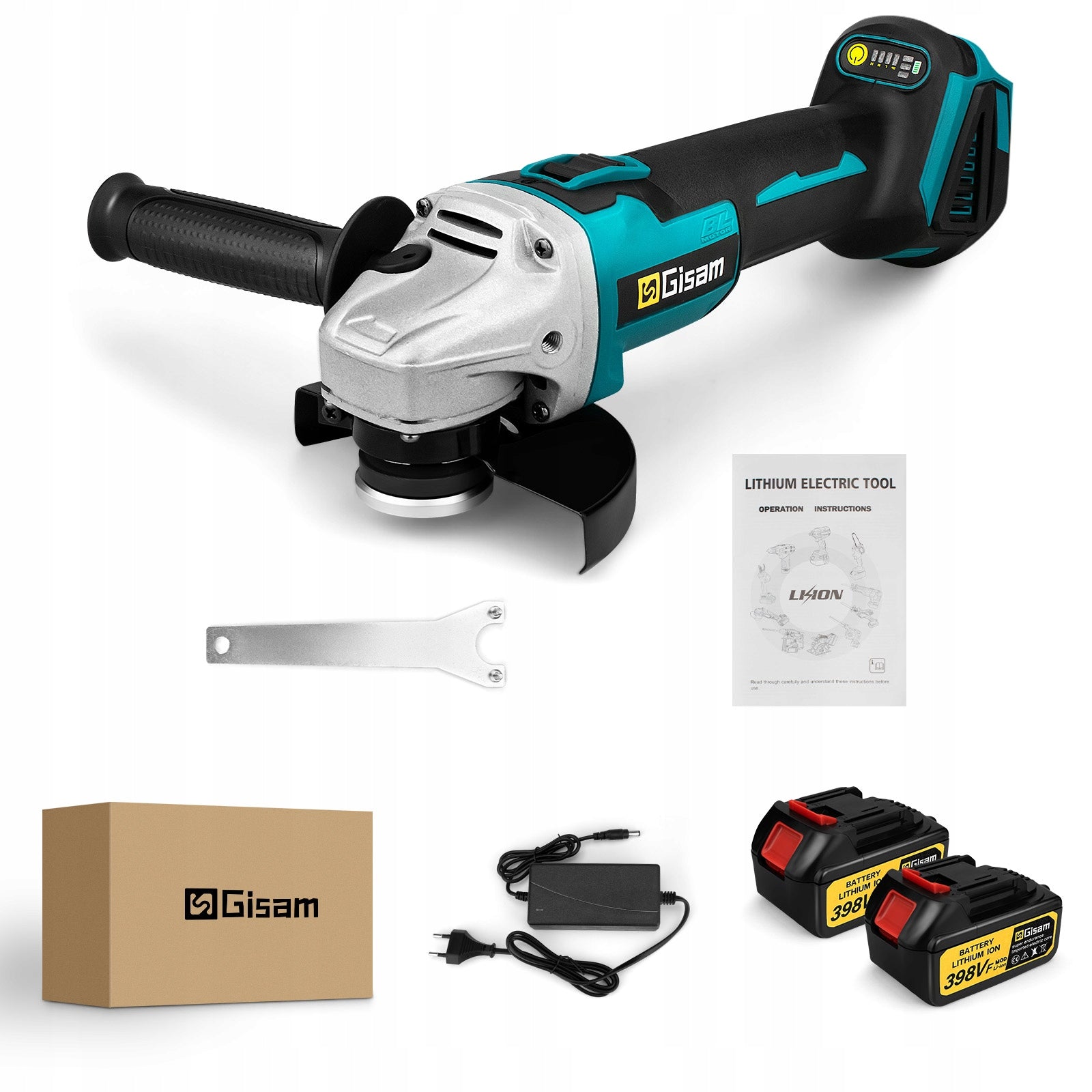 Angle Grinder Cordless 125mm, Brushless, For Cutting Polishing, 2xAKU Maximum power 1500 W