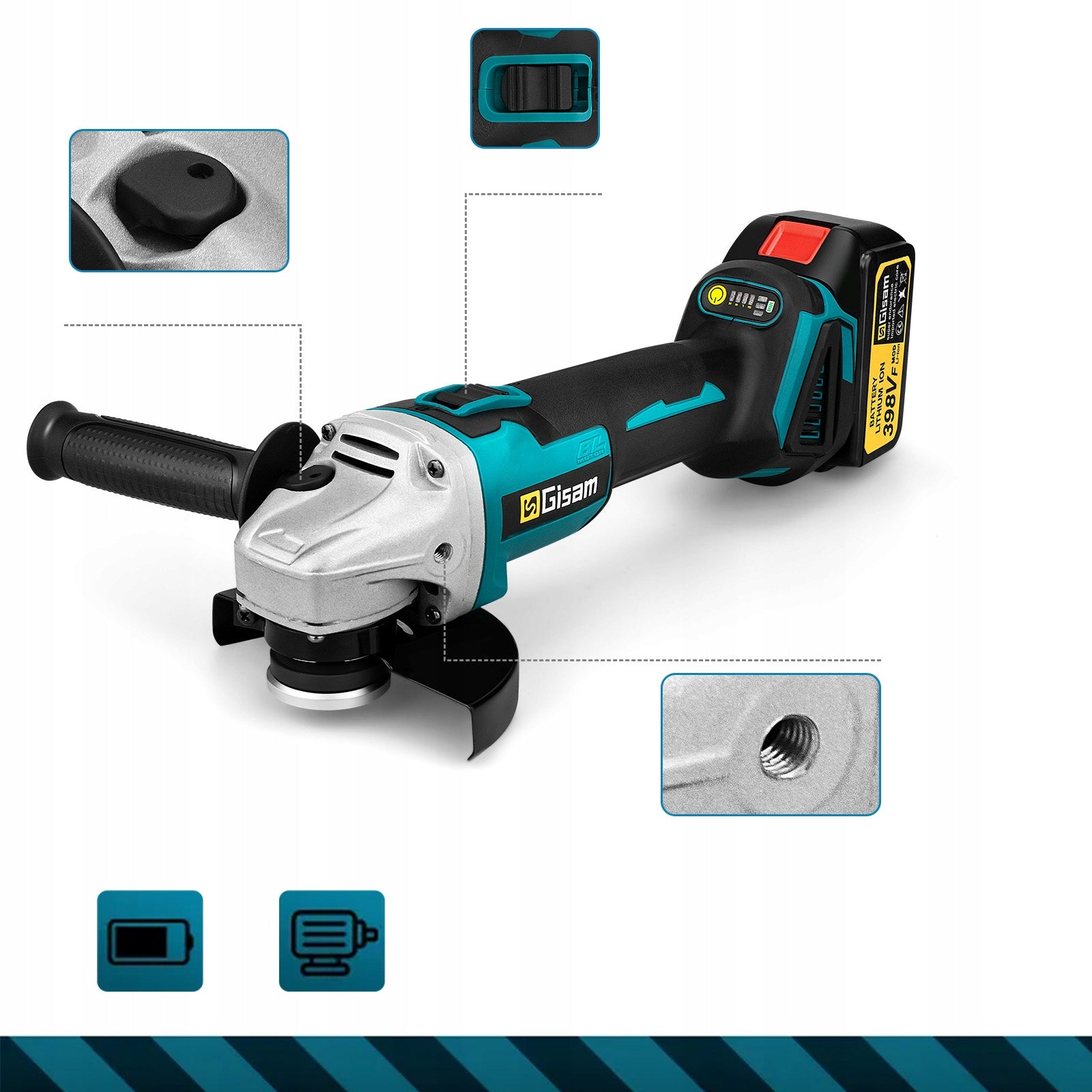 Angle Grinder Cordless 125mm, Brushless, For Cutting Polishing, 2xAKU Power supply type rechargeable battery