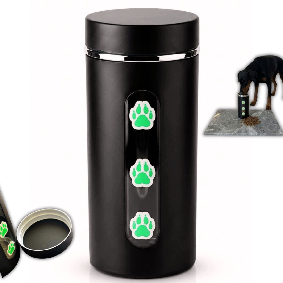 Animal Cat Dog Dry Food Glass Container with Window Black
