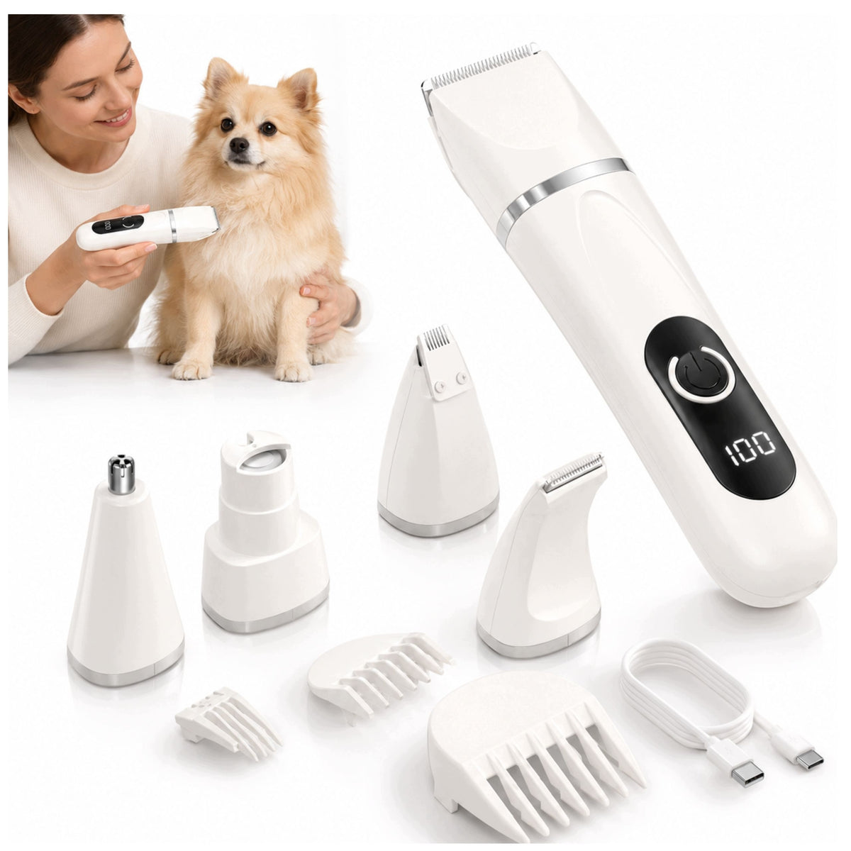 Animal Cat Dog Hair Clipper Trimmer 4in1 LED USB